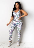 Butterfly Print Sexy Long Sleeve Bodycon Jumpsuit Rompers Women 2020 Front Zipper Clubwear Outfits One Piece Rompers Active Wear