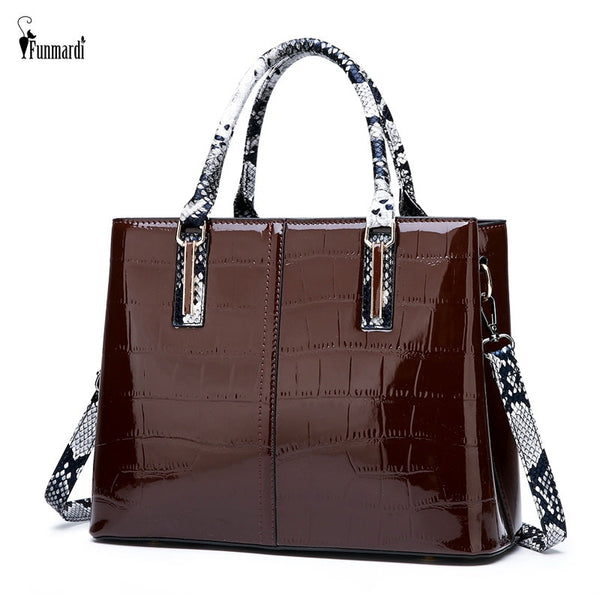 FUNMARDI Luxury Handbag Women Bags Crocodile PU Leather Designer Female Shoulder Crossbody Bag Snake Top-Handle Bags WLHB2152