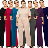 Women Jumpsuit Summer 2020 New Casual Solid Color Belt Long Rompers Fashion Red Black Streetwear Jumpsuits Blue Office Jumpsuits