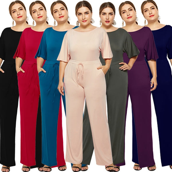 Women Jumpsuit Summer 2020 New Casual Solid Color Belt Long Rompers Fashion Red Black Streetwear Jumpsuits Blue Office Jumpsuits