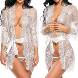 Sexy Women Lingerie Lace Night Dress Sleepwear Nightgown Bandage Deep V G-String See Through Sexy Sheer Sleep Dress 2019 Silky