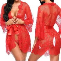 Sexy Women Lingerie Lace Night Dress Sleepwear Nightgown Bandage Deep V G-String See Through Sexy Sheer Sleep Dress 2019 Silky