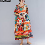 DIMANAF Plus Size Women Print Dress Summer Sundress Cotton Female Lady Vestidos Loose Casual Holiday Maxi Dress Big Size 5XL 6XL