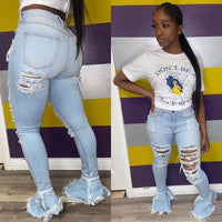 Tsuretobe Ripped Jeans For Women High Waist Jeans Vintage Flare Jeans With Holes Patchwork Bell Bottom Jean Denim Pants Trousers