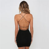 Sexy Black Summer Clothes Women Solid Color Backless Spaghetti Straps Nightclub Dress Bodycon Evening Party Low Neck Mini Dress