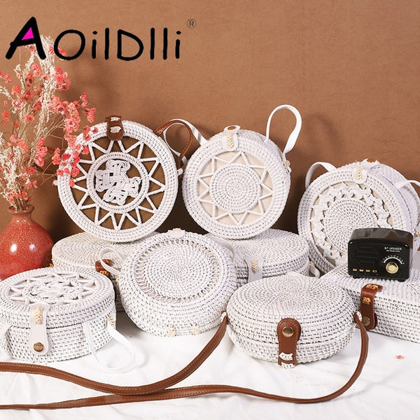 Bali Island Hand Woven Bag Round Bag buckle Rattan  Straw Bags Satchel Wind Bohemia Beach Circle Bag