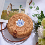 Bali Island Hand Woven Bag Round Bag buckle Rattan  Straw Bags Satchel Wind Bohemia Beach Circle Bag