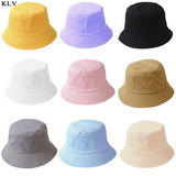 Korean Adult Kids Summer Foldable Bucket Hat Solid Color Hip Hop Wide Brim Beach UV Protection Round Top Sunscreen Fisherman Cap