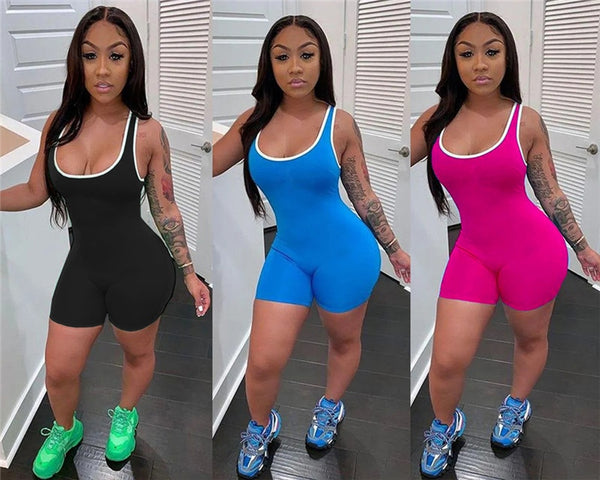 2020 Women Sleeveless Tank Jumpsuit Rompers Playsuit Bodycon Biker Shorts 3 Colors Solid Stretch Jumpsuit Shorts Pants Trousers