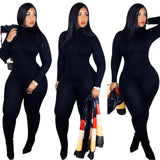 Long Sleeve Tight Bodycon Jumpsuit for Women Stand Collar Solid Sportswear Casual One Piece Outfits Fitness Rompers and Overalls