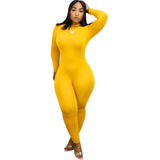 Long Sleeve Tight Bodycon Jumpsuit for Women Stand Collar Solid Sportswear Casual One Piece Outfits Fitness Rompers and Overalls