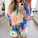 Fashion Jumpsuit bodysuit women Tie-dye printed fashion home casual shorts suit Women two piece Playsuits Print Two piece