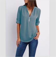 Big Size 4XL 5xl Women chiffon Tshirt V-neck Zipper irregular Loose Casual T shirts Spring Summer Plus size Sexy Tops Tee shirts