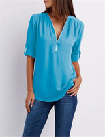 Big Size 4XL 5xl Women chiffon Tshirt V-neck Zipper irregular Loose Casual T shirts Spring Summer Plus size Sexy Tops Tee shirts