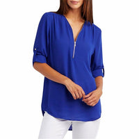 Big Size 4XL 5xl Women chiffon Tshirt V-neck Zipper irregular Loose Casual T shirts Spring Summer Plus size Sexy Tops Tee shirts