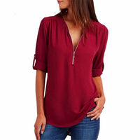Big Size 4XL 5xl Women chiffon Tshirt V-neck Zipper irregular Loose Casual T shirts Spring Summer Plus size Sexy Tops Tee shirts