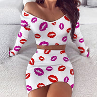 Women Dress Sets Fashion Slash Neck Striped Knitted Ladies Dresses 2020 Spring Summer Long Sleeve Slim Fit Bodycon Party Dress