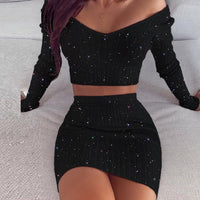 Women Dress Sets Fashion Slash Neck Striped Knitted Ladies Dresses 2020 Spring Summer Long Sleeve Slim Fit Bodycon Party Dress