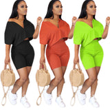 Plus Size Two Piece Set Women Clothes 2020 Casual Tracksuit Crop Top Biker Shorts Set Lounge Wear Matching Sets 2 Piece Outfits