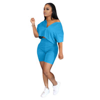 Plus Size Two Piece Set Women Clothes 2020 Casual Tracksuit Crop Top Biker Shorts Set Lounge Wear Matching Sets 2 Piece Outfits