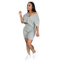 Plus Size Two Piece Set Women Clothes 2020 Casual Tracksuit Crop Top Biker Shorts Set Lounge Wear Matching Sets 2 Piece Outfits