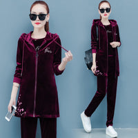 Spring Clothes Three Piece Set Hoodie Jacket T-shirt and Pants Velour Tracksuit Women Sets Leisure 3 Pieces Velvet Women Outfits