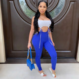Sexy Fitness Neon Jumpsuit Summer 2020 Sportswear Lace Up Crop Top with Leggins Pants Body Rompers Women Jumpsuit Two Piece Set