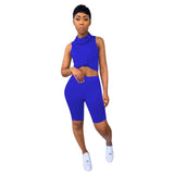 Neon Yellow Pink Two Piece Set Tracksuit For Women Mask High Necked Sleeveless Crop Top And Biker Short Sweatsuit Matching Suits