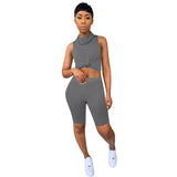 Neon Yellow Pink Two Piece Set Tracksuit For Women Mask High Necked Sleeveless Crop Top And Biker Short Sweatsuit Matching Suits