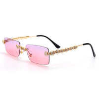 Rimless Diamond Sunglasses Women 2020 Rectangle Steampunk Sun Glasses Crystal Vintage Rhinestone Glasses Eyewear UV400 Oculos