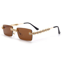 Rimless Diamond Sunglasses Women 2020 Rectangle Steampunk Sun Glasses Crystal Vintage Rhinestone Glasses Eyewear UV400 Oculos