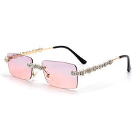 Rimless Diamond Sunglasses Women 2020 Rectangle Steampunk Sun Glasses Crystal Vintage Rhinestone Glasses Eyewear UV400 Oculos