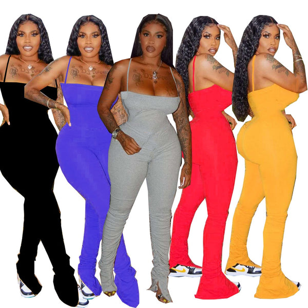 Stacked Jumpsuit 2020 Women Summer Clothing Elegant Stacked Leggings Pants Female Backless Overalls Sexy Rompers Plus Size