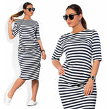 5XL 6XL Large Size 2020 Spring Autumn Dress Big Size Dress White Black Striped Dresses Plus Size Women Clothing Belt Vestidos