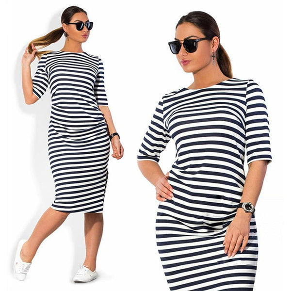 5XL 6XL Large Size 2020 Spring Autumn Dress Big Size Dress White Black Striped Dresses Plus Size Women Clothing Belt Vestidos