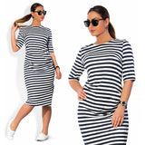 5XL 6XL Large Size 2020 Spring Autumn Dress Big Size Dress White Black Striped Dresses Plus Size Women Clothing Belt Vestidos
