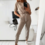 Jumpsuits Pockets Casual Home Two piece 2020 Summer Solid Color Puff Sleeve Short Sleeve 2-Piece Set rompers womens jumpsuit