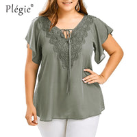 Plegie Plus Size Lace Patchwork Shirt Womens Tops And Blouses Short Sleeve Big Size Blusas Femininas Blusas Mujer De Moda 2020