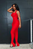 Elegant Halter Stacked Rompers Womens Jumpsuit Sexy Backless Bandage Slite Hem Flare Pants Leggings Bodycon Body Jumpsuit Women