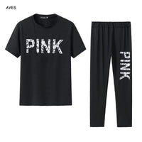 Women Set PINK Letter Print Sweatsuit Women Casual Plus Size Tops Skinny Pants Sweat Suit Two Piece Tracksuit 2 Piece Set S-XXXL
