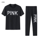Women Set PINK Letter Print Sweatsuit Women Casual Plus Size Tops Skinny Pants Sweat Suit Two Piece Tracksuit 2 Piece Set S-XXXL