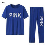Women Set PINK Letter Print Sweatsuit Women Casual Plus Size Tops Skinny Pants Sweat Suit Two Piece Tracksuit 2 Piece Set S-XXXL