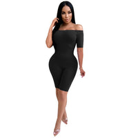 2020 Sexy Women Neon Color Slash Neck Off Shoulder Jumpsuit Rompers One-piece Short Sleeve Bodycon Summer Playsuit Biker Shorts