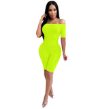2020 Sexy Women Neon Color Slash Neck Off Shoulder Jumpsuit Rompers One-piece Short Sleeve Bodycon Summer Playsuit Biker Shorts