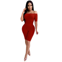 2020 Sexy Women Neon Color Slash Neck Off Shoulder Jumpsuit Rompers One-piece Short Sleeve Bodycon Summer Playsuit Biker Shorts