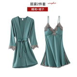 5PC Silk Robe Sleep Suit Womens Lace Satin Pajamas Gown Set V-Neck Cami Nighties Wear Pijama Home Nightwear Spring Nightdress