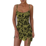 hirigin New Sexy Ink Floral Print Women Bodycon Dress Sleeveless Strap Skinny Mini Sundress with Slit Hem Fashion Lady Dress