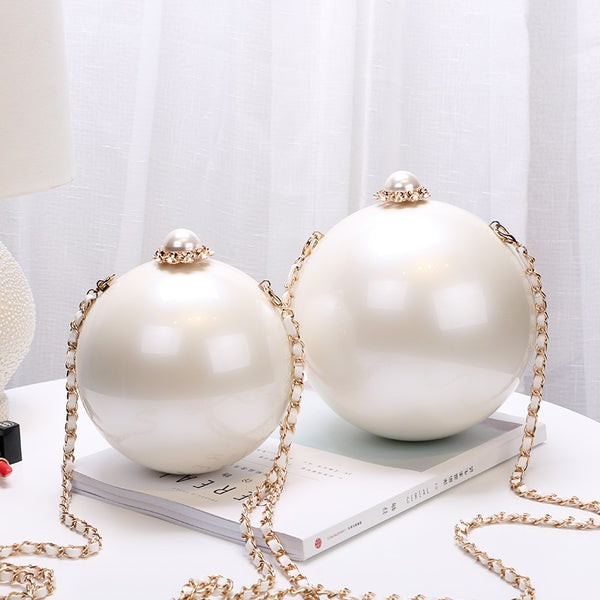 Fashion Luxury Round Pearl Hand Bag Ladies White Evening Clutch Bags for Women 2020 Catwalk Chain Messenger Beach Bag