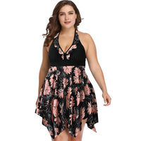 Tankini Swimwear Plus Size for Women Skirt Swimsuit 6XL Swim Two Piece Print Big Breasts Halter Bathing Suit Beachwear Swimdress