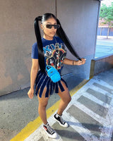 ANJAMANOR Womens Fashion Short Sleeve T Shirt Dress Gothic Punk Cartoon Print Zip Slit Casual Mini Dresses Streetwear D60-EG39